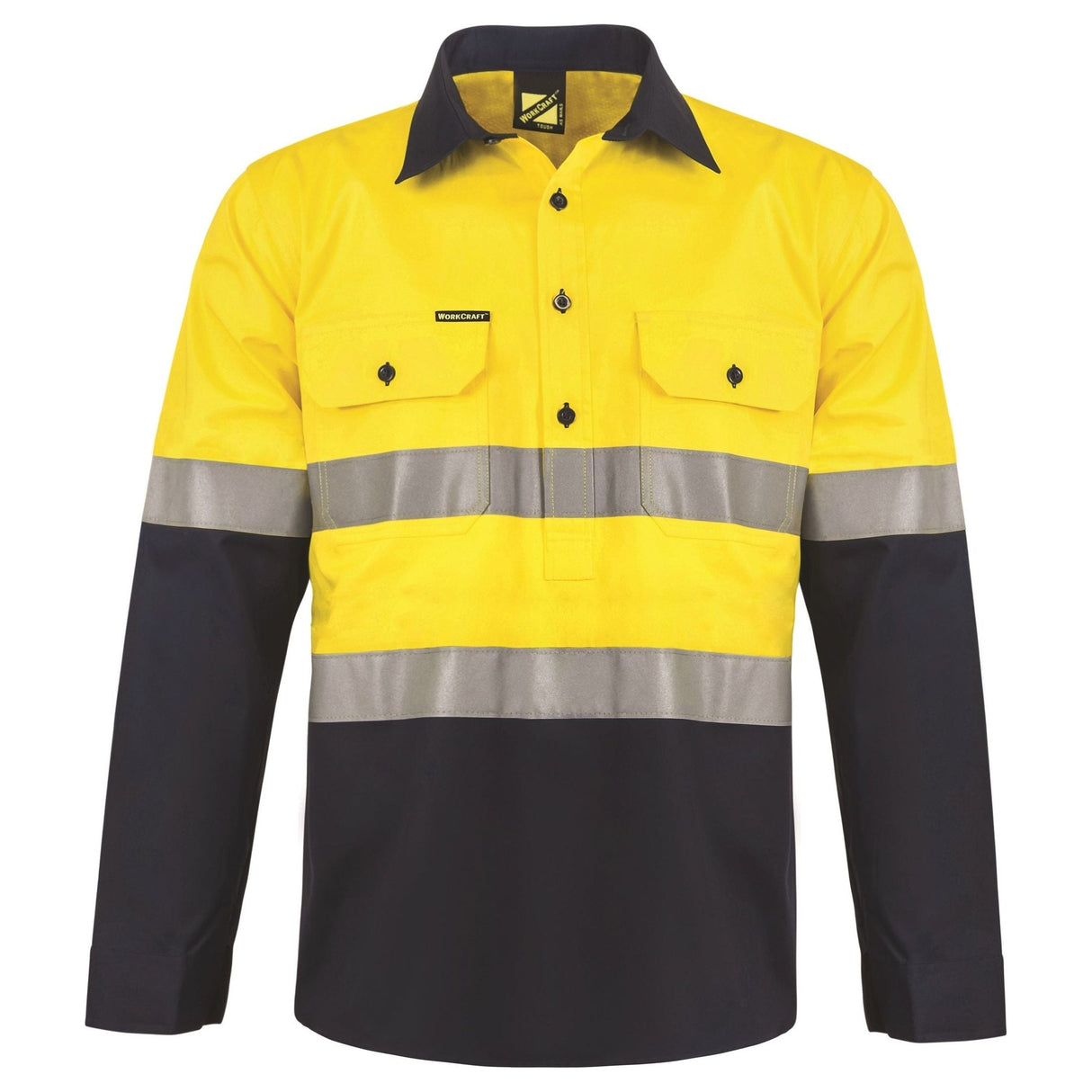 WS6032 Workcraft Lightweight Hi Vis Two Tone Half Placket Vented Cotton Drill Shirt With Semi Gusset Sleeves And CSR Reflective Tape