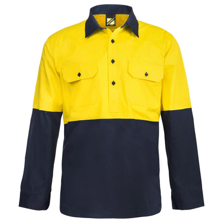 WS4256 Workcraft Hi Vis Two Tone Half Placket Cotton Drill Shirt With Semi Gusset Sleeves