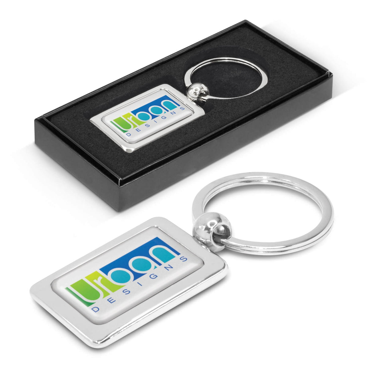 Rectangular Metal Key Ring - Printed