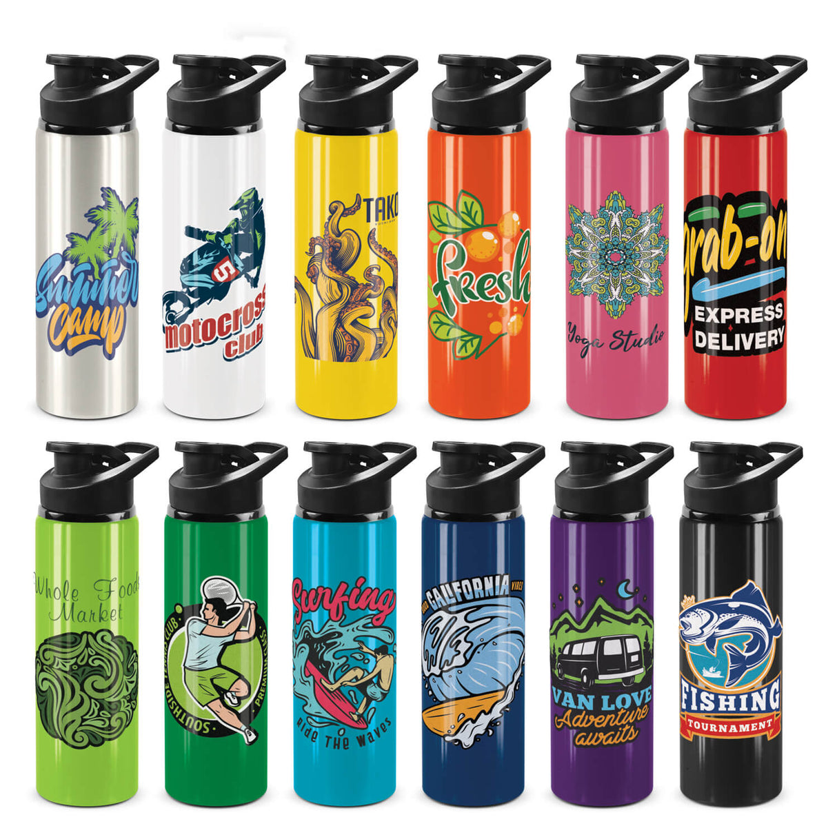 Vibrant Aluminium Drink Bottle w/ Flip Top Lid 750ml - Printed