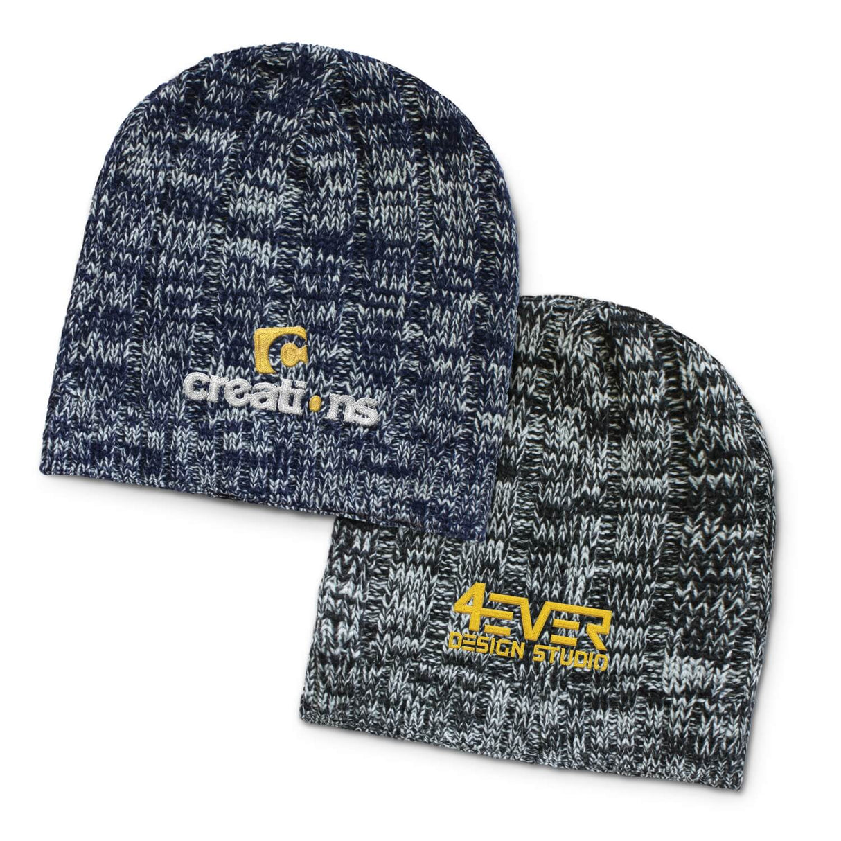 Cabled Heather Knit Beanie - Embroidered