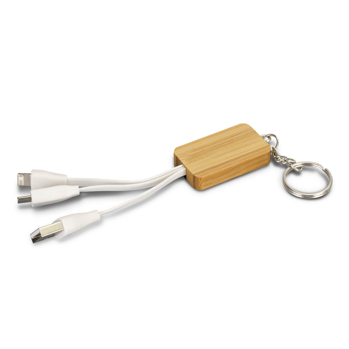 Bamboo Charging Cable Key Ring Rectangle - Printed