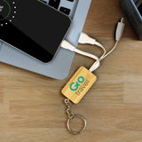 Bamboo Charging Cable Key Ring Rectangle - Printed