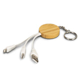 Bamboo Charging Cable Key Ring Round - Printed