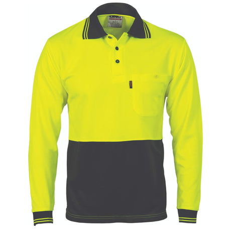 3813 HiVis Two Tone Cool Breathe Polo Shirt, Long Sleeve