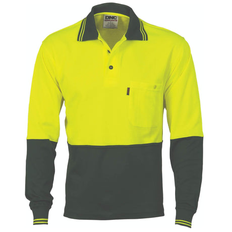 3816 Cotton Back HiVis Two Tone Fluoro Polo - Long Sleeve