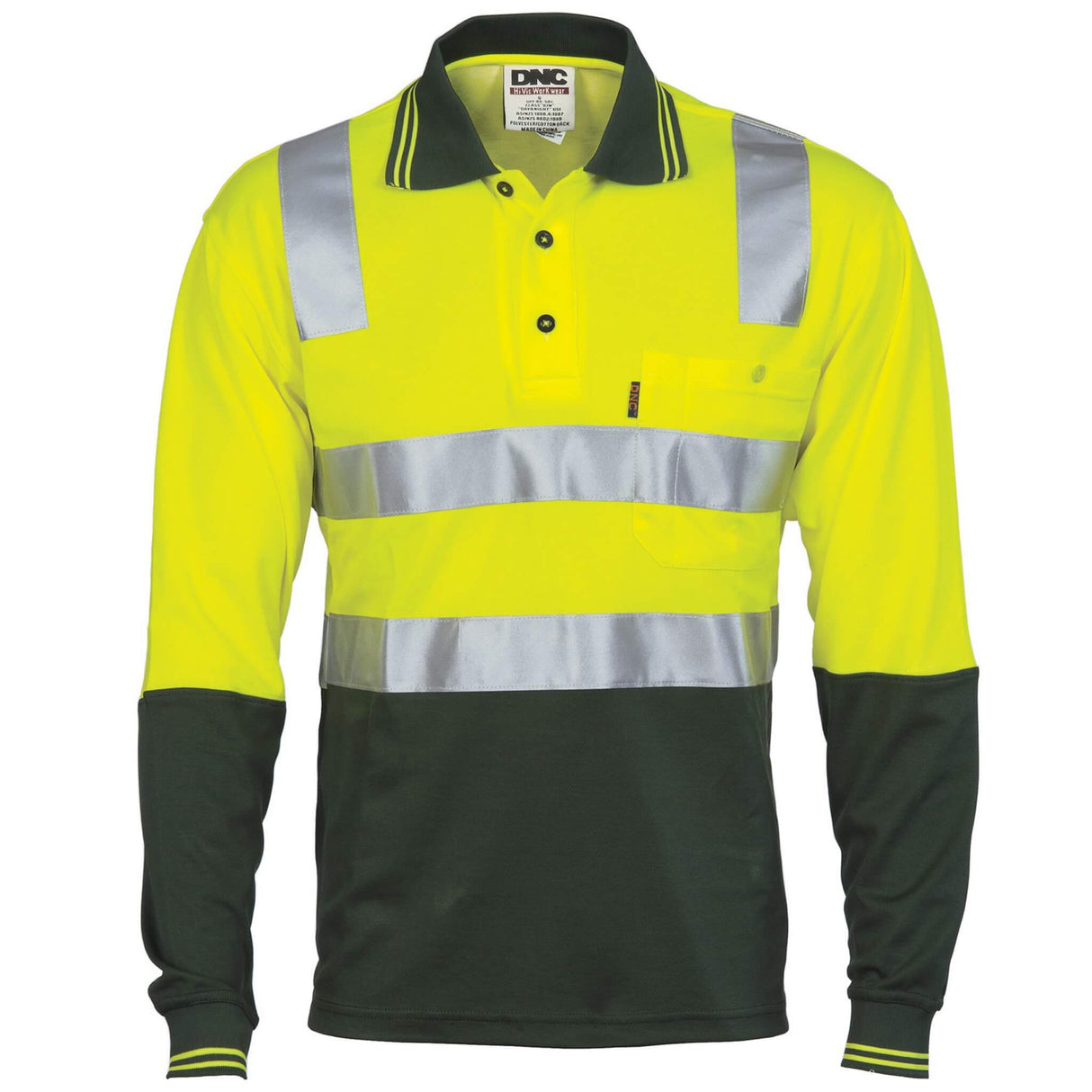 3818 Cotton Back HiVis Two Tone Polo Shirt Taped - Long Sleeve