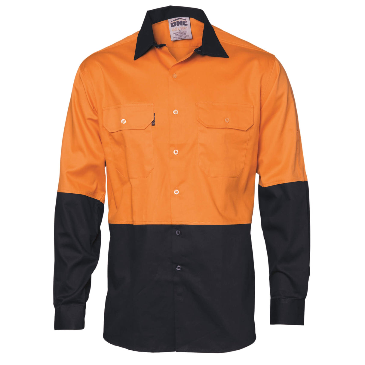 3832 HiVis Two Tone Cotton Drill Shirt Long Sleeve - Embroidered