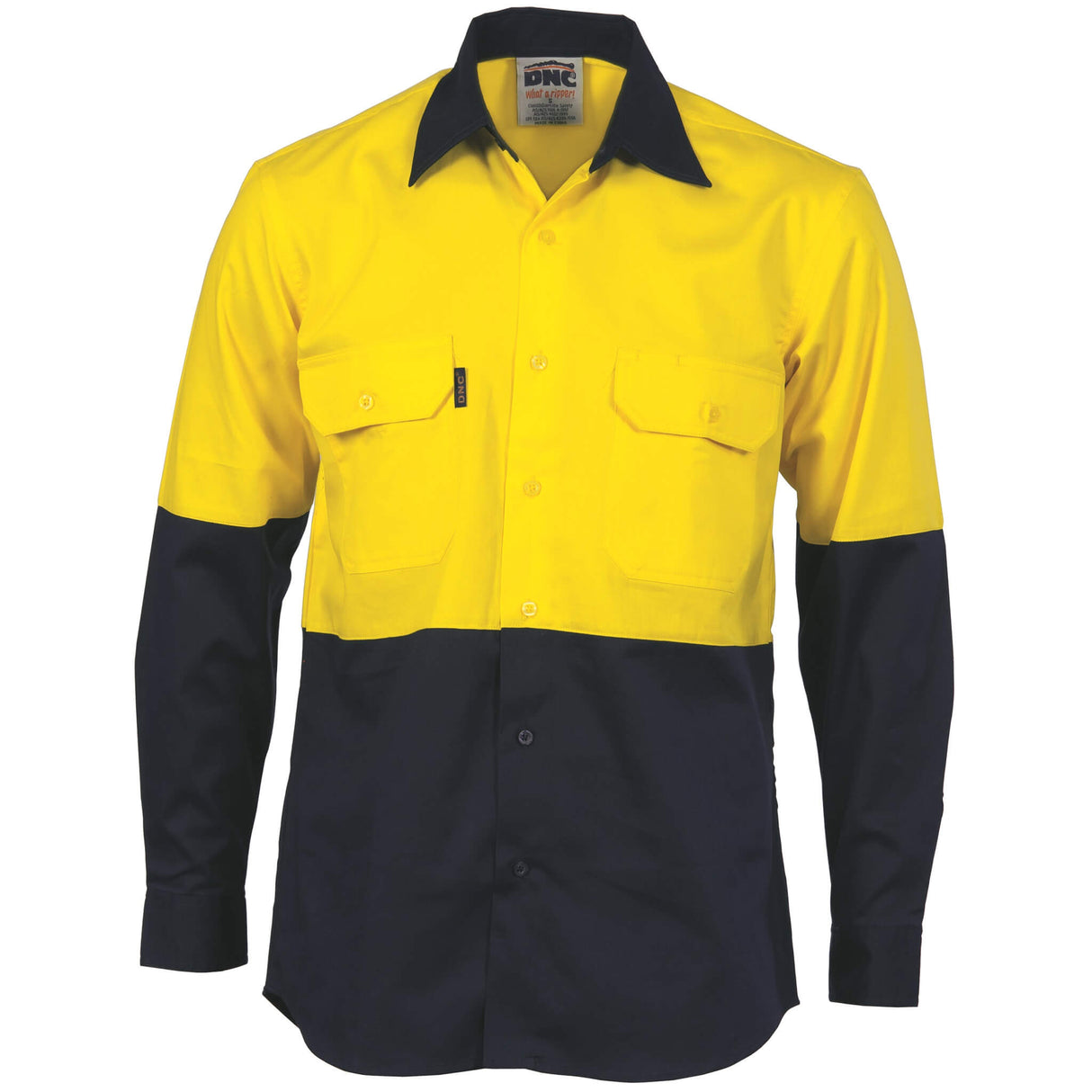 3832 HiVis Two Tone Cotton Drill Shirt Long Sleeve - Embroidered
