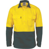 3834 HiVis Two Tone Close Front Cotton Drill Shirt Long Sleeve