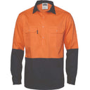 3834 HiVis Two Tone Close Front Cotton Drill Shirt Long Sleeve