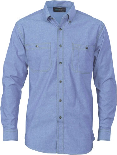 4102 Cotton Chambray Shirt Twin Pocket Long Sleeve