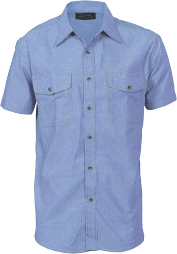 4103 Mens Twin Flap Pocket Cotton Chambray Short Sleeve