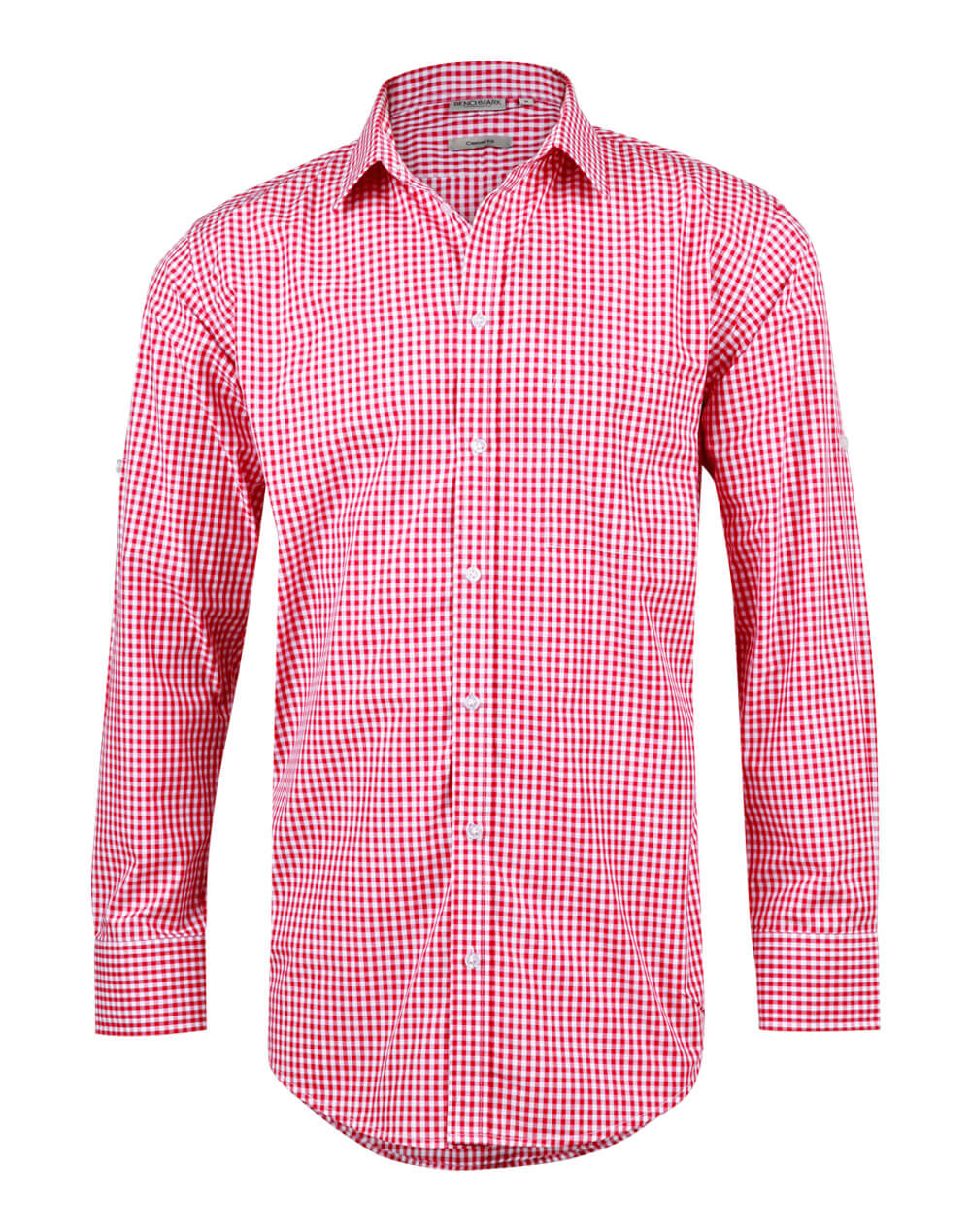 M7300L Men’s Gingham Check Long Sleeve Shirt With Roll-Up Tab Sleeve