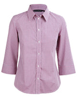 M8340Q Ladies’ Two Tone Mini Gingham 3/4 Shirt