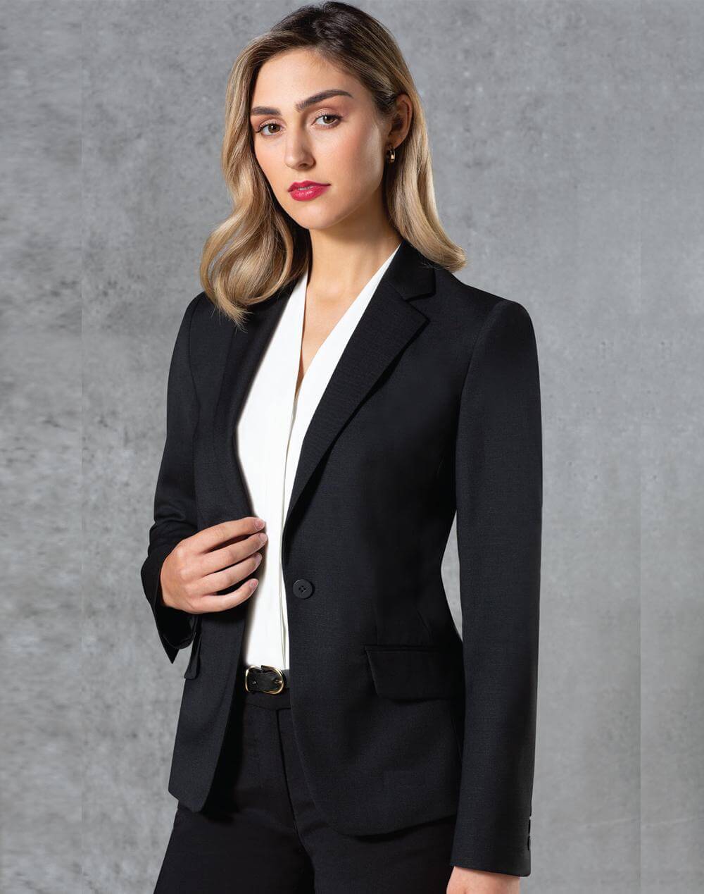 M9201 Ladies’ Wool Blend Stretch One Button Cropped Jacket