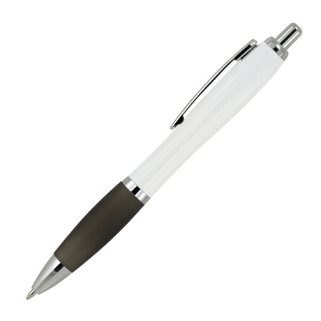 Kara Rubberised Grip White Barrel Pen - Printed